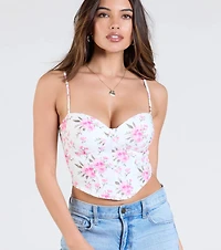 Cheerful Blooms Floral Lace-Up Eyelet Bustier