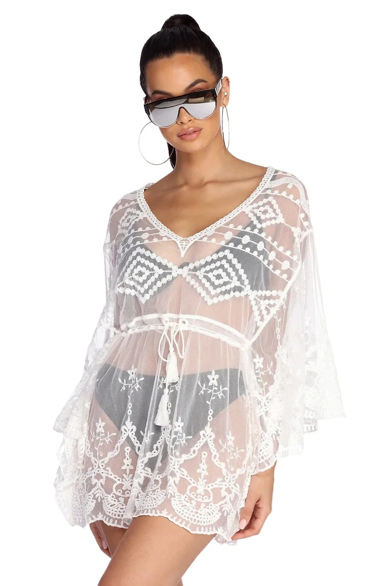 Beach Ready Embroidered Mesh Cover Up