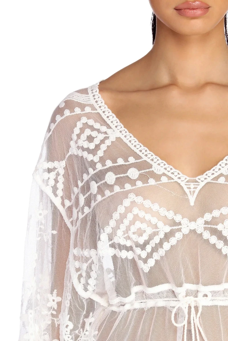 Beach Ready Embroidered Mesh Cover Up