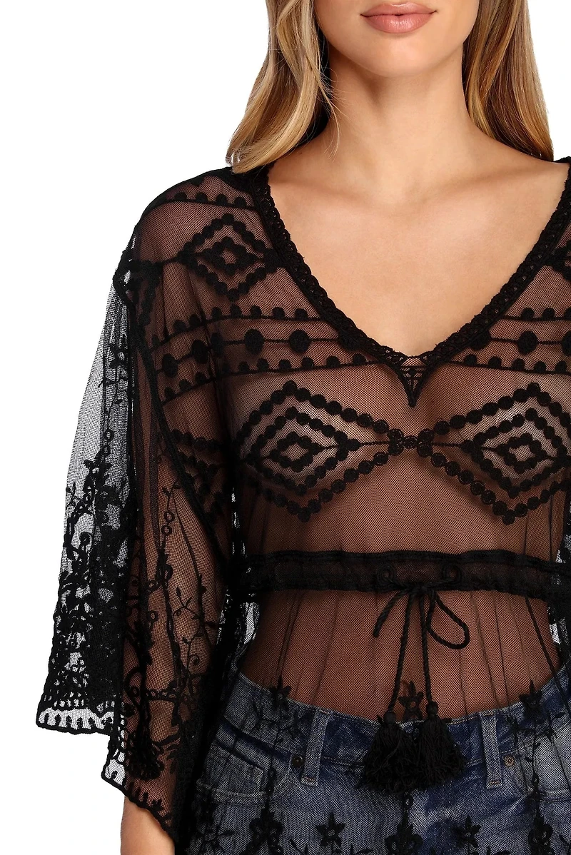Beach Ready Embroidered Mesh Cover Up