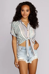 Pinstripes N' Palm Trees Top