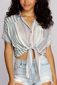 Pinstripes N' Palm Trees Top