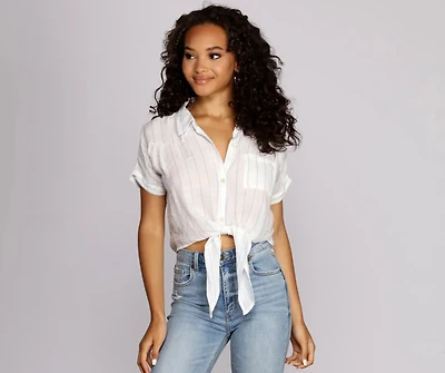 Pinstripes N' Palm Trees Top