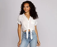 Pinstripes N' Palm Trees Top