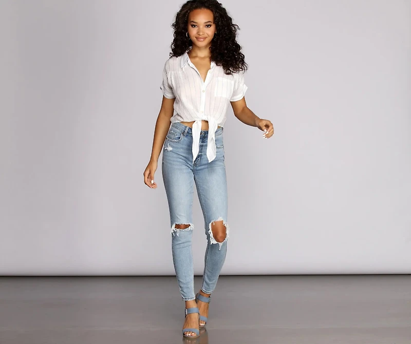 Pinstripes N' Palm Trees Top