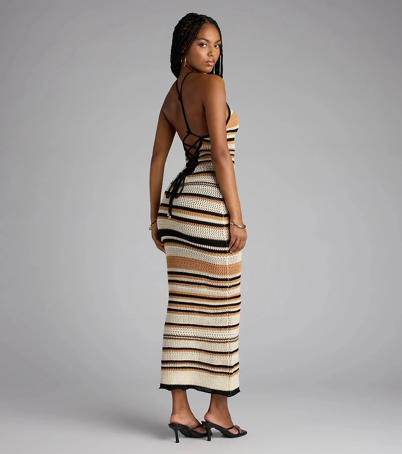 So Gorgeous Lace-Up Striped Maxi Dress