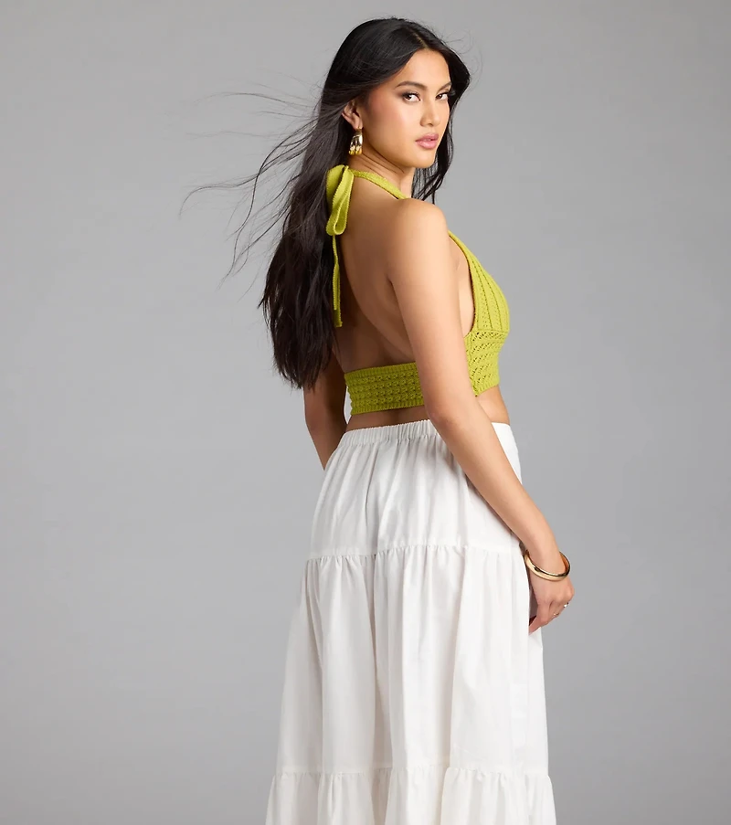 Stroll The Sand Halter Crochet Crop Top