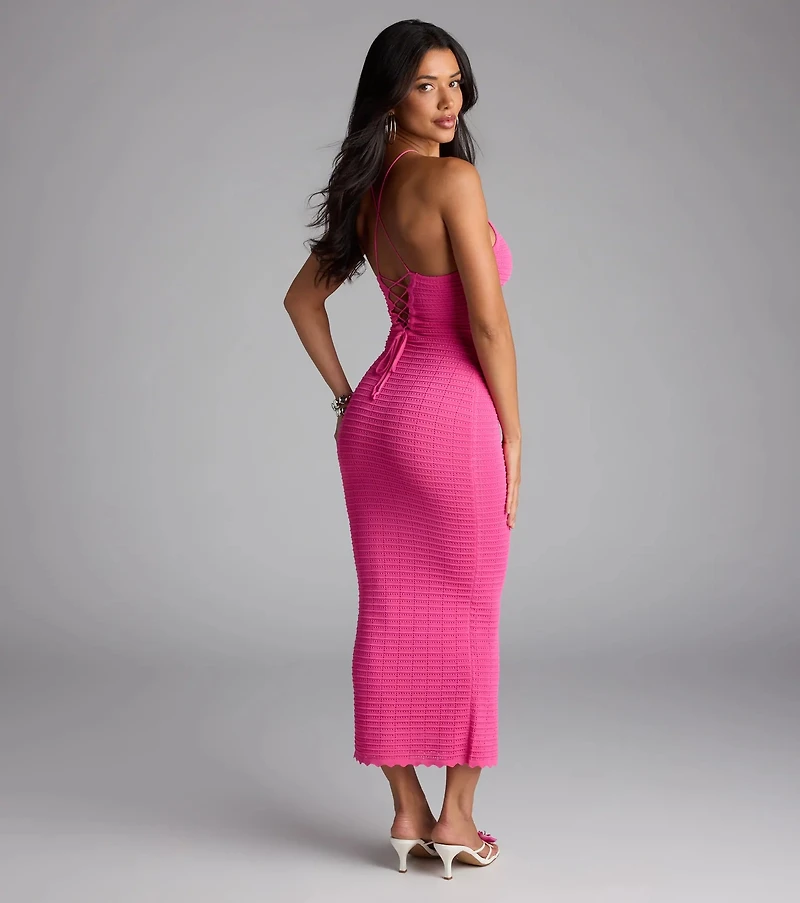 Time To Vacay Halter Lace-Up Maxi Dress