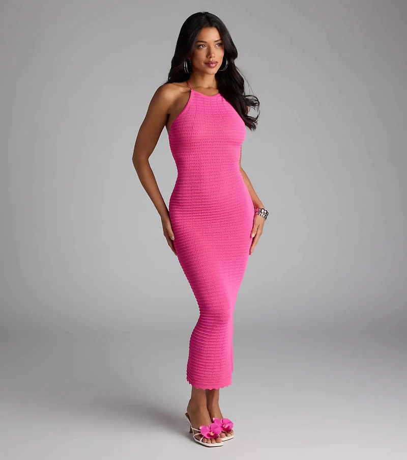 Time To Vacay Halter Lace-Up Maxi Dress