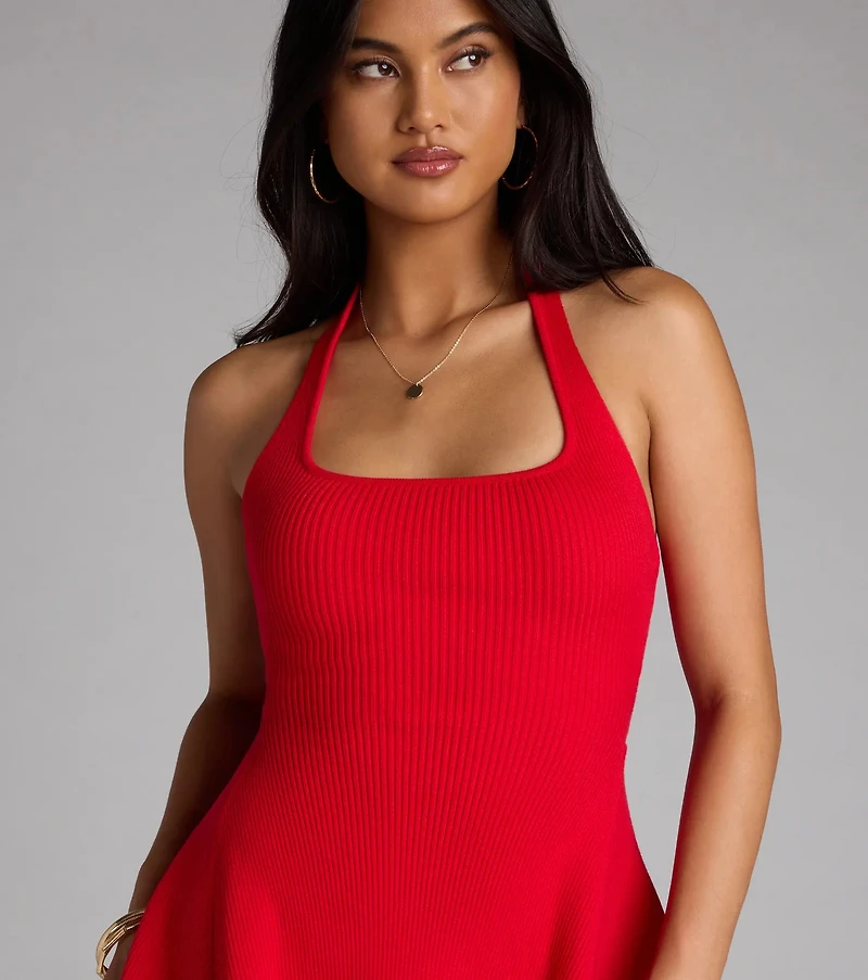 The Cards Halter Skater Mini Dress