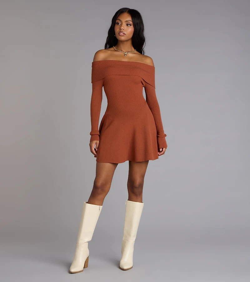 Chic Staple Ribbed Knit Skater Dress