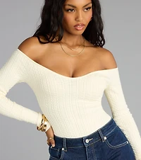 Effortless Chic Knit Off-The-Shoulder Long Sleeve Bodysuit