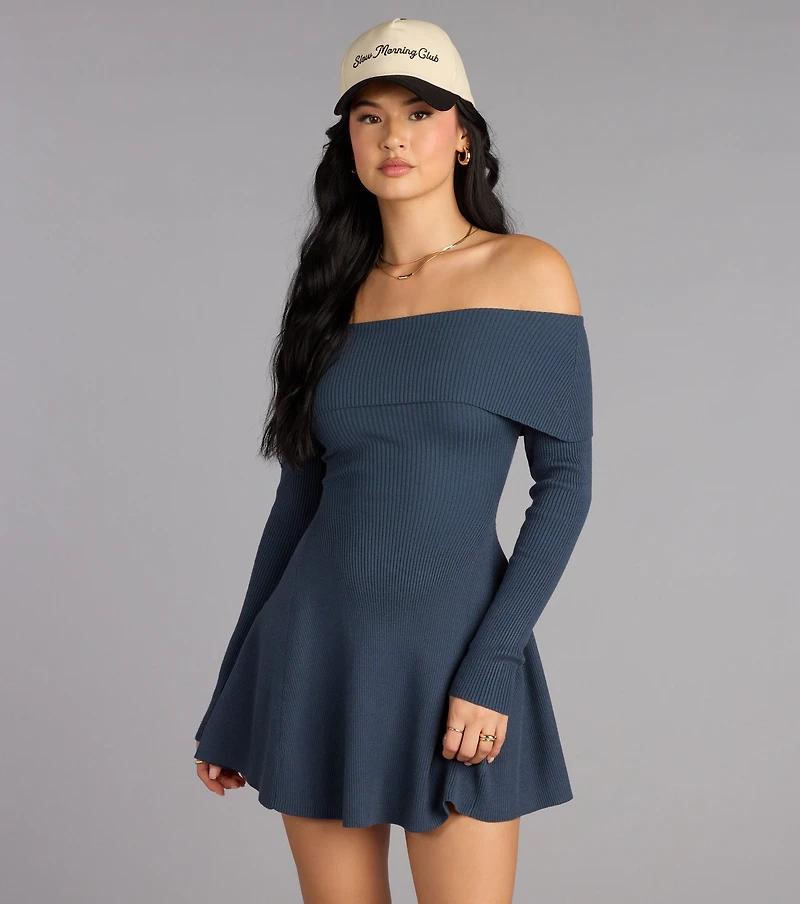 Chic Staple Ribbed Knit Skater Dress