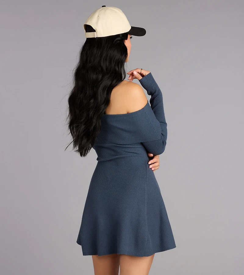 Chic Staple Ribbed Knit Skater Dress