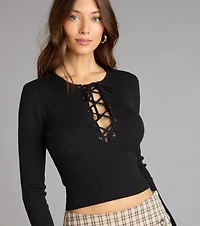 Laced Right Rib Knit Crop Top