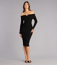 Polished Curves Off-Shoulder Knit Midi Dress