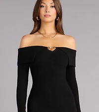 Polished Curves Off-Shoulder Knit Midi Dress