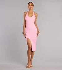 Late Dinner Plans Halter Slit Midi Dress
