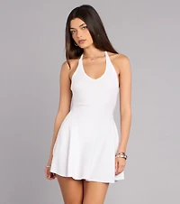 Perfect Plans Ribbed Knit Halter Skater Dress