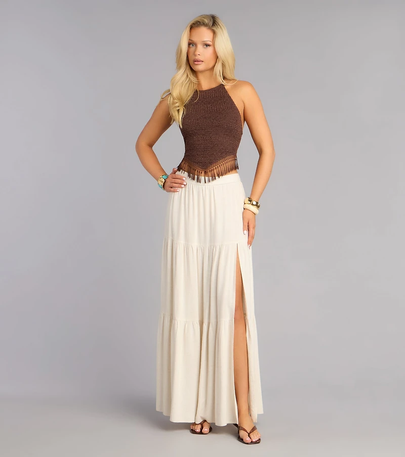 Weekend Vibes Fringe-Trim Halter Top