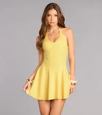 Perfect Plans Ribbed Knit Halter Skater Dress