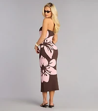 Bold Bloom Floral Knit Midi Tube Dress