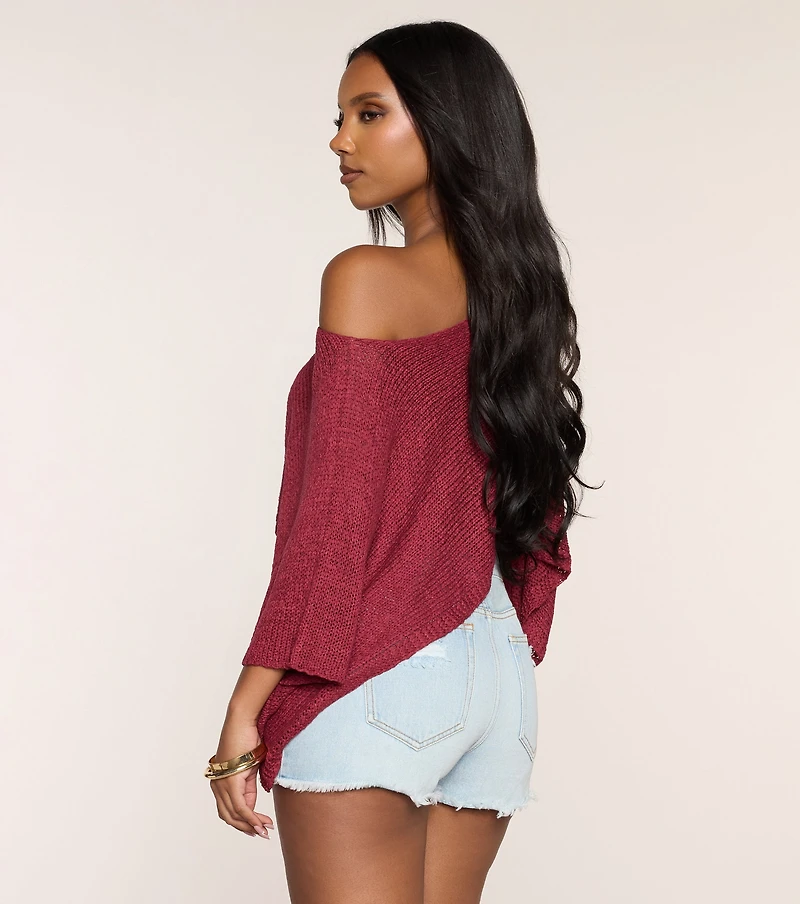 So Breezy Off-Shoulder Poncho Top