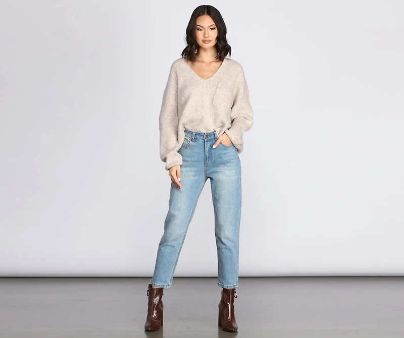 Oversized V Neck Pullover Sweater