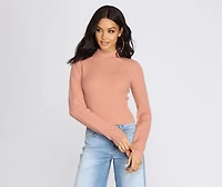 Basic Ribbed Knit Mock Neck Sweater