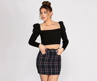 Puff Sleeve Knit Crop Top
