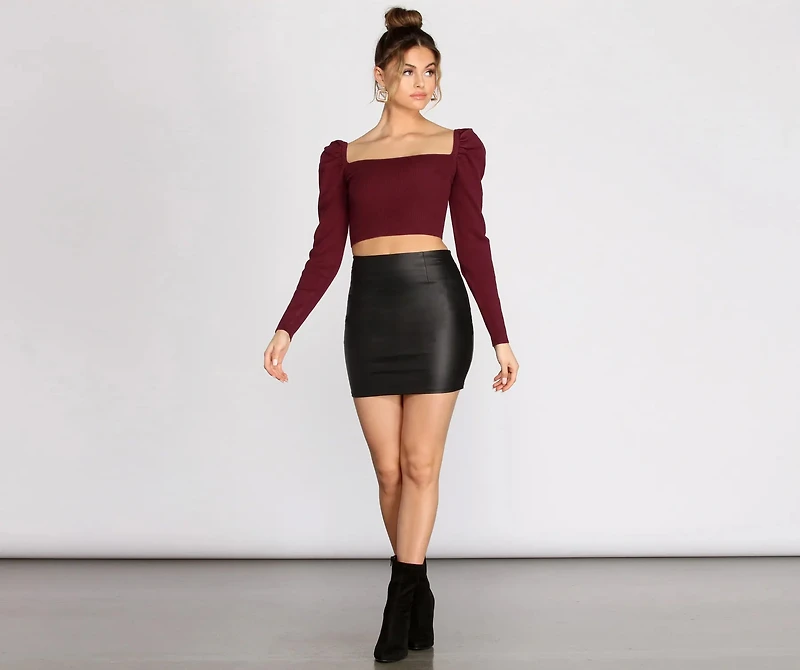 Puff Sleeve Knit Crop Top