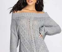 Off The Shoulder Cable Knit Sweater