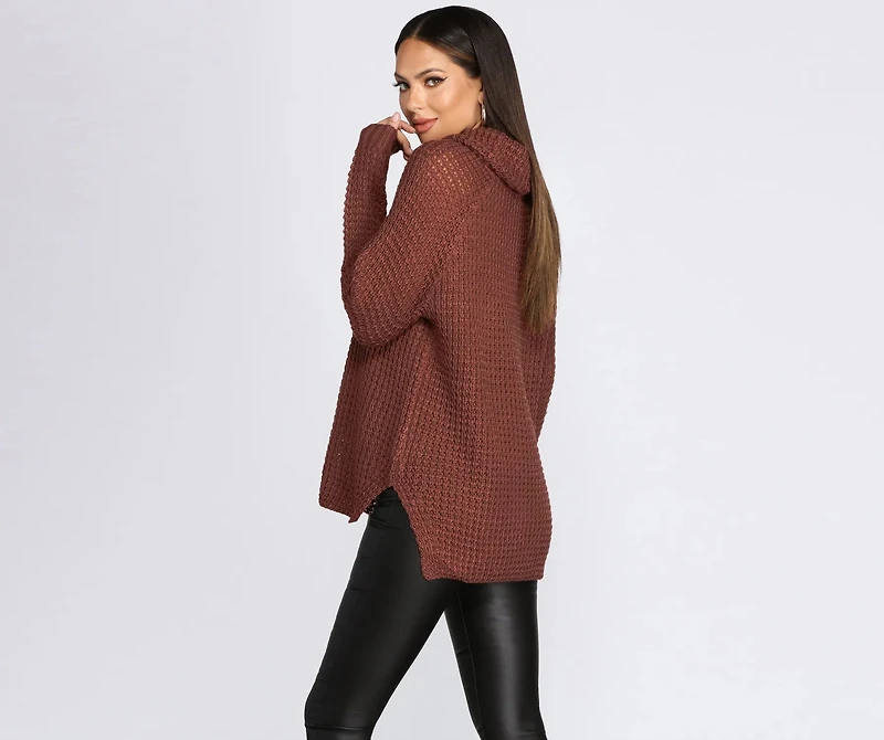 Waffle Knit Turtleneck Sweater