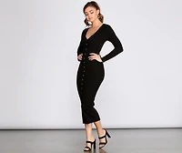 Button Down Knit Midi Dress