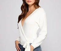 Surplice Sweetie Tie Waist Sweater