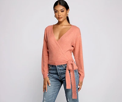 Surplice Sweetie Tie Waist Sweater