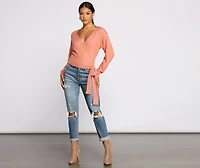 Surplice Sweetie Tie Waist Sweater