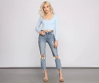 Trendy Girl Ribbed Knit Crop Top