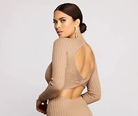 Trendy Twist Back Ribbed Knit Midi Sweater Dress