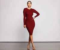 Trendy Twist Back Ribbed Knit Midi Sweater Dress