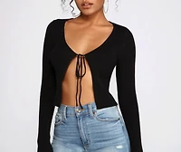 Basic Ribbed Knit Tie-Front Cardigan