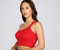 One Shoulder Ribbed Knit Crop Top