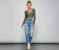 Chic Basic Button-Detail Crop Top