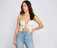 Basic Lace-Up Ribbed Knit Cropped Tank