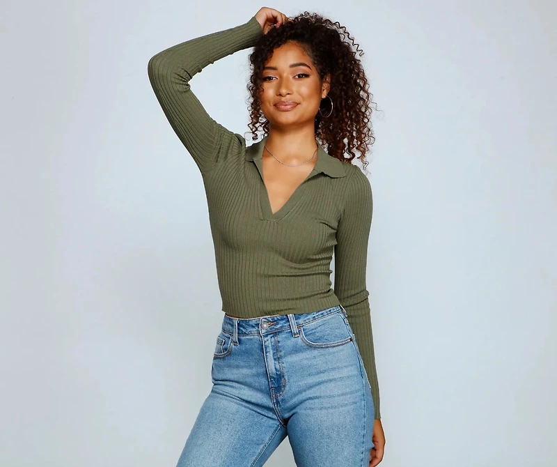 Collared and Chic Ribbed Top