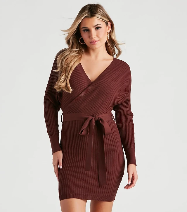 hollister red sweater dress Hollister Co. Ribbed Skater Mini Sweater Dress - Jumper dress - cordovan/dark red