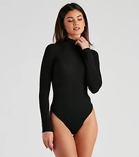 Classic Ribbed Knit Turtleneck Bodysuit