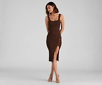 Strut And Snap Ribbed Knit Midi Dress