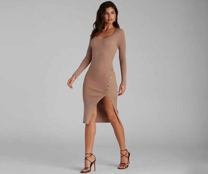 Day To Night Snap Button Midi Dress