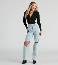 Preppy Affair Henley Long Sleeve Bodysuit